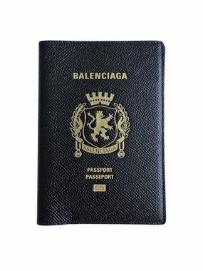Balenciaga Black Leather Crest Passport Holder Cover Gold Logo w/ Dust Bag NWOT